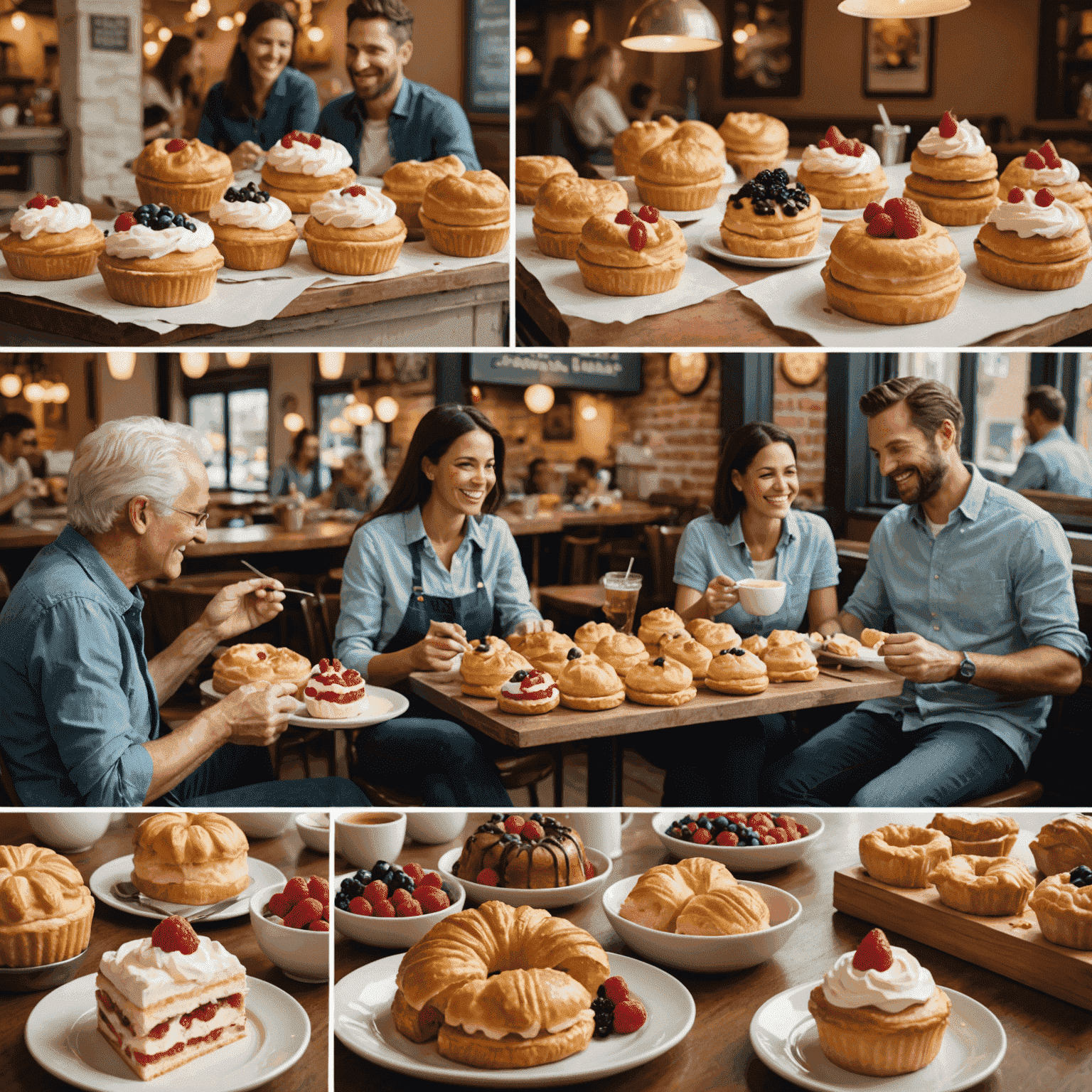 Collage of happy customers enjoying Cupilac's American-style pastries in various settings